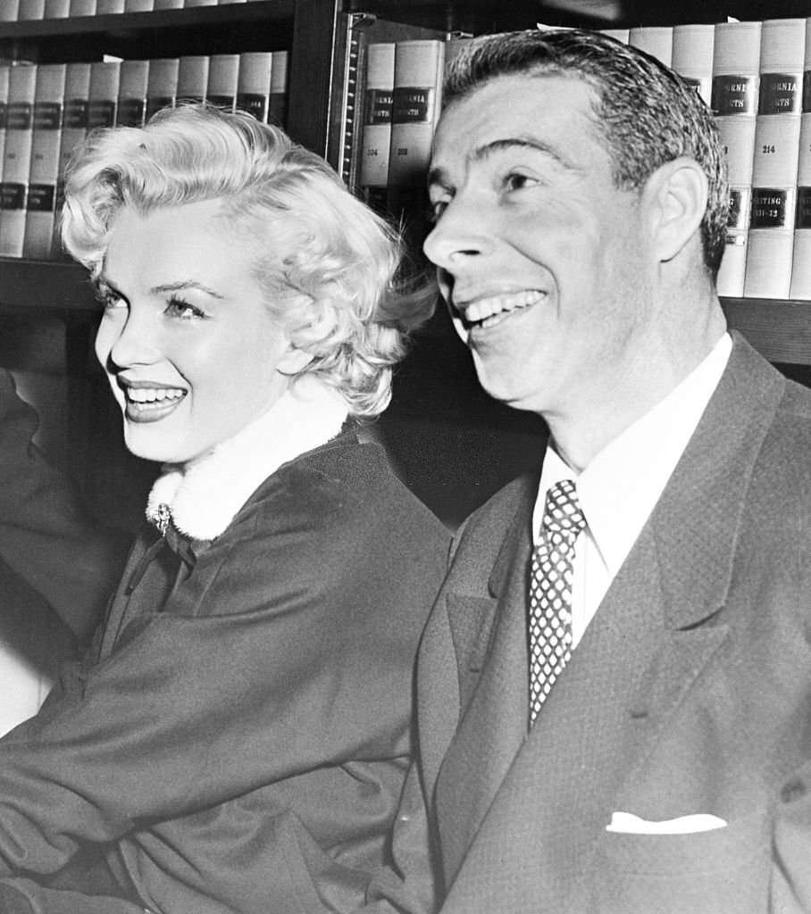 Marilyn Monroe and Joe DiMaggio in the judges' chambers just after a San Francisco judge married them.