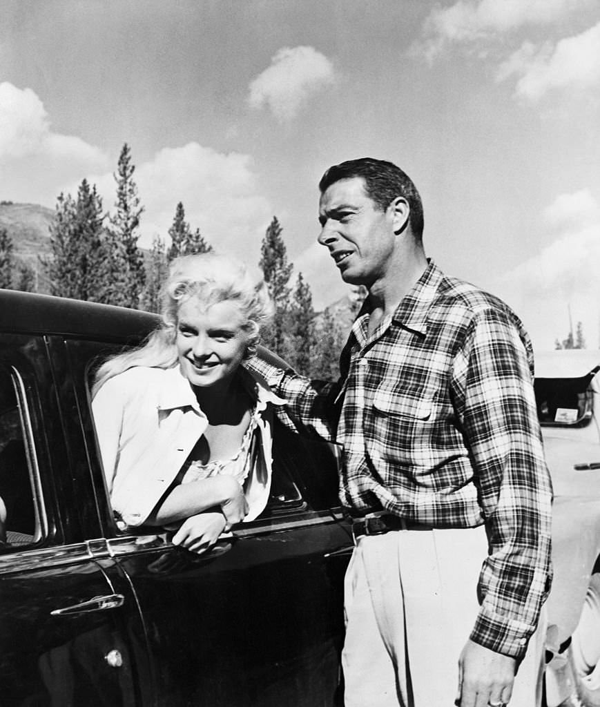 Joe DiMaggio visits Marilyn Monroe, on location in the Canadian wilderness, while filming River of No Return.