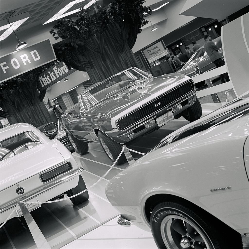 A variety of Chevrolet Camaro's on display at the New York Auto Show, 1967
