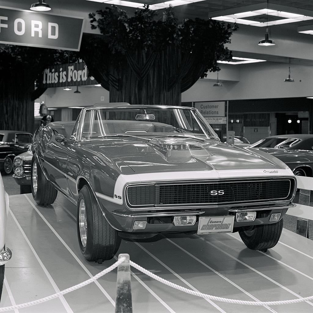 A Chevrolet Camaro SS convertible on display at the New York Auto Show, 1967