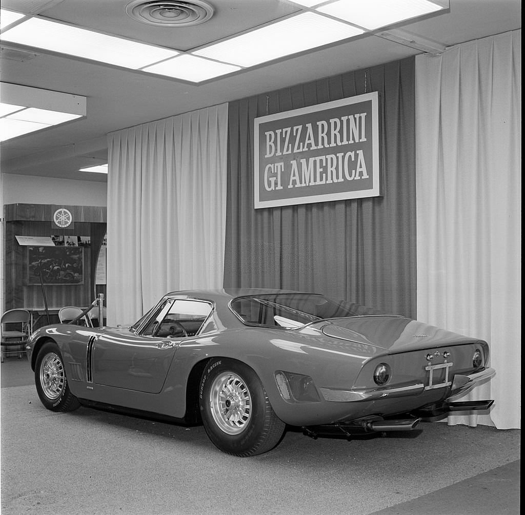 The Bizzarrini GT America is the imported, fiberglass version of the Bizzarrini GT5300 created by former Ferrari and ISO designer Giotto Bizzarrini of Italy, New York Auto Show, 1967