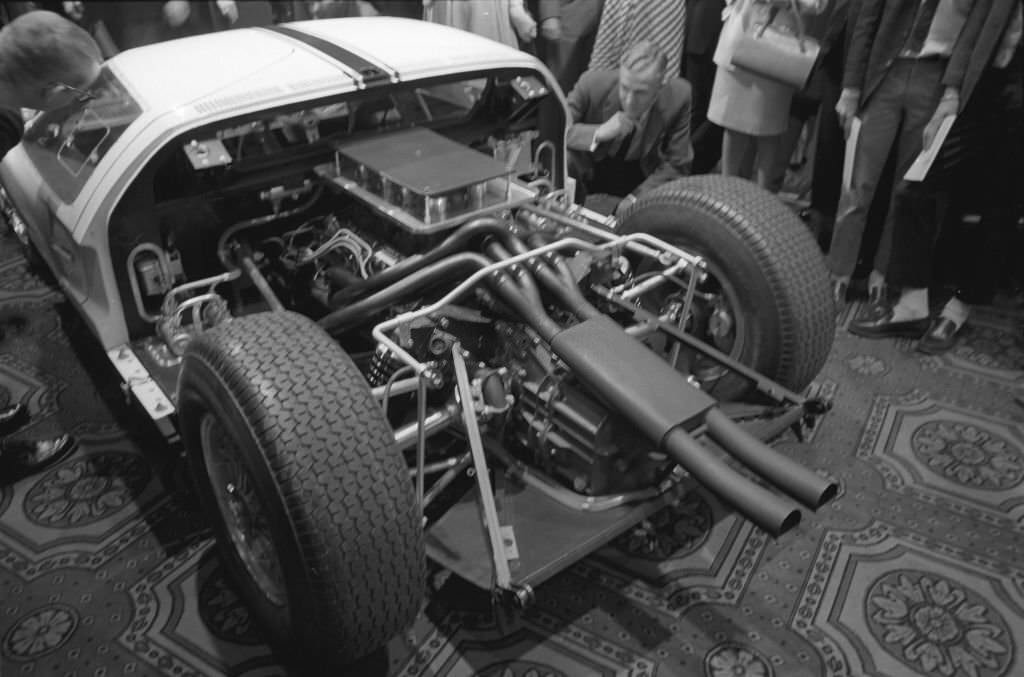 Lee Iacocca automobile executive, at an auto show, New York, US, 1964.