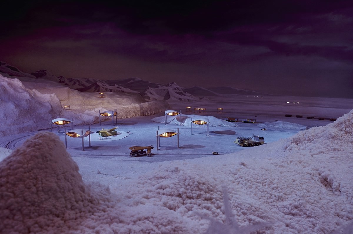 An all-weather port cut deep into the Antarctic ice shelf, part of GM's Futurama exhibit at the World's Fair.