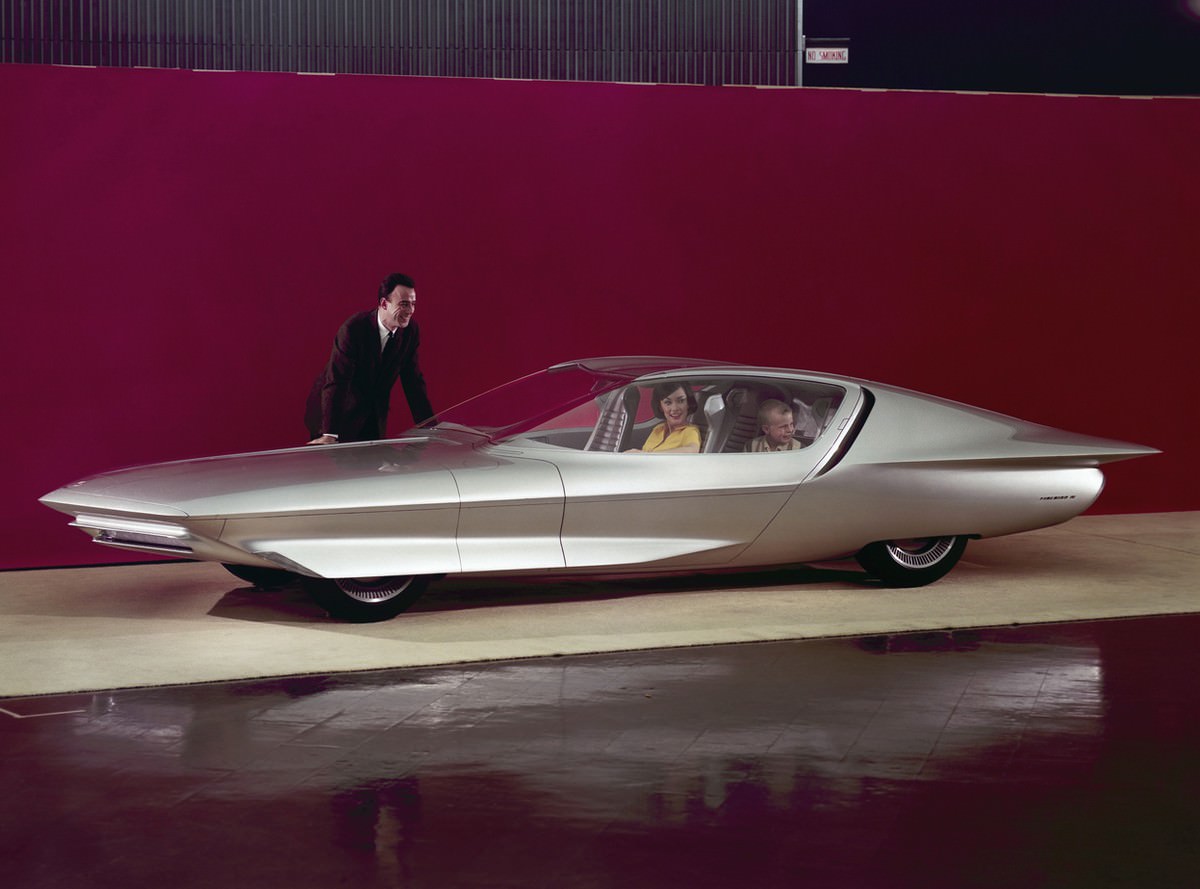 A car of the future on display at the General Motors Pavilion.