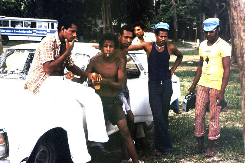 Guys at Ela Bach, Port Moresby, 1976