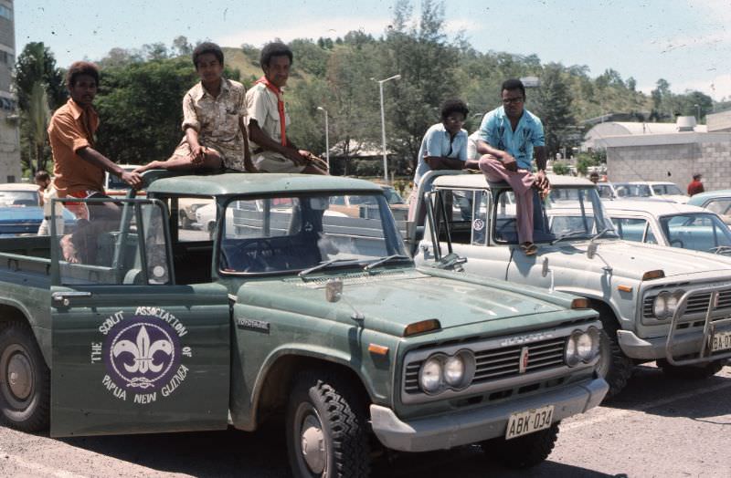 Scouts at Jacksons Airport to see plane off to the Jamboree in Australia, 1976