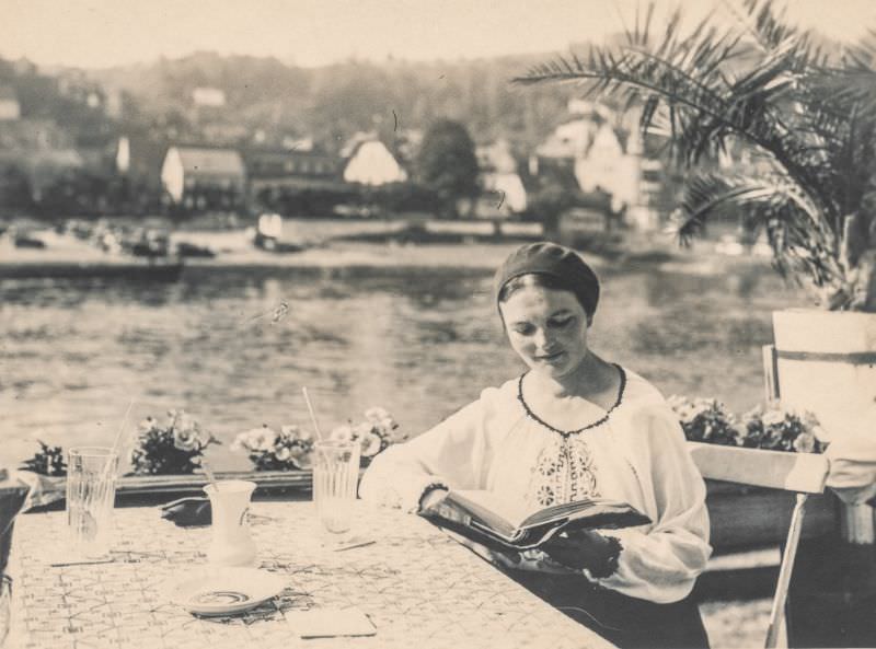 Woman reading a book outside