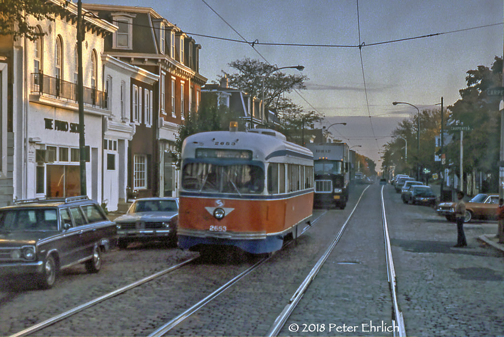 Air-electric PCC 2653 was one of the last six air-electrics to operate in the City of Brotherly Love in 1982.