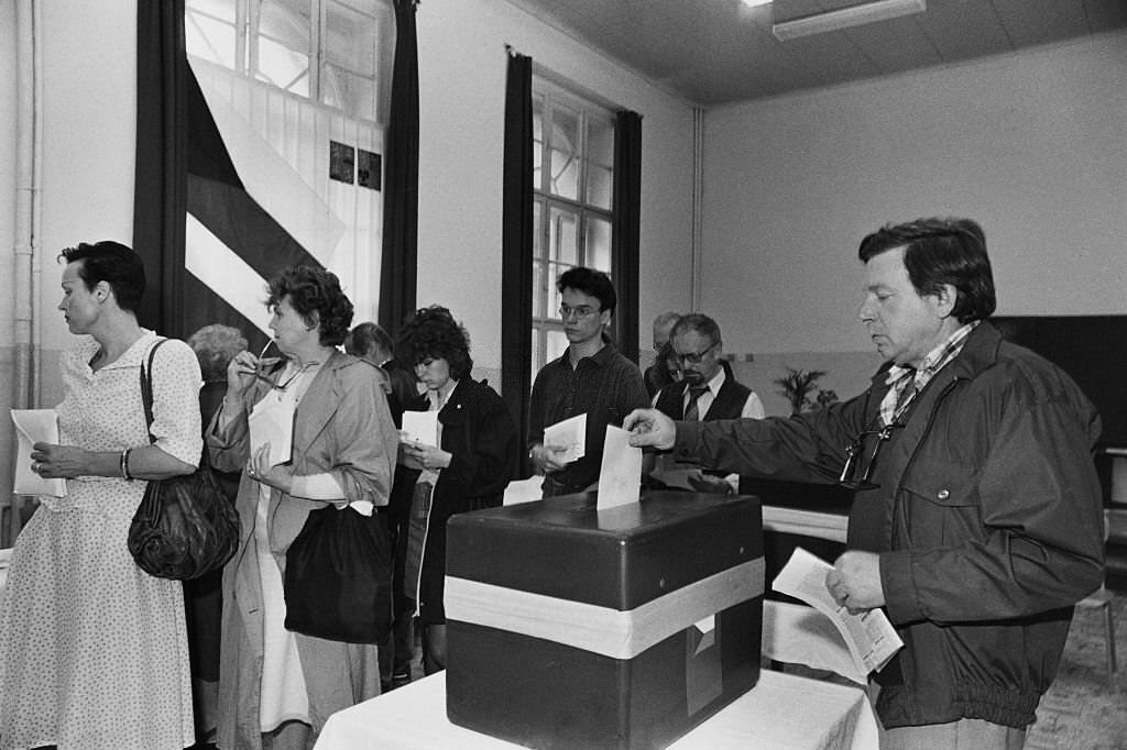 Voting in the parliamentary elections in Prague, 8th June 1990.