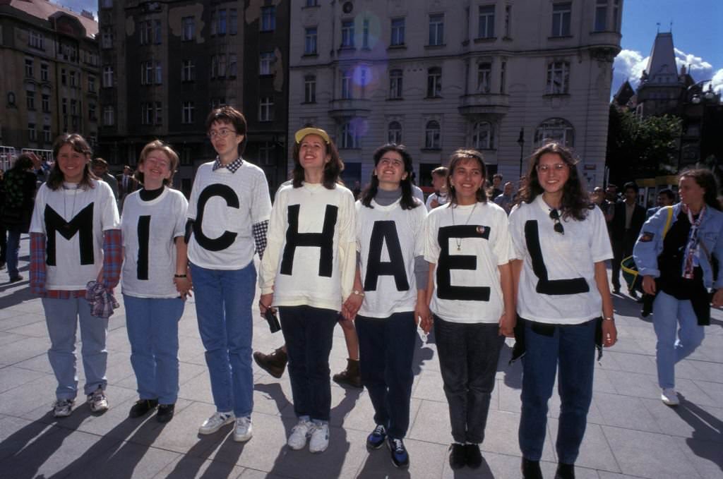 Fans of Michael Jackson in Prague in 1996