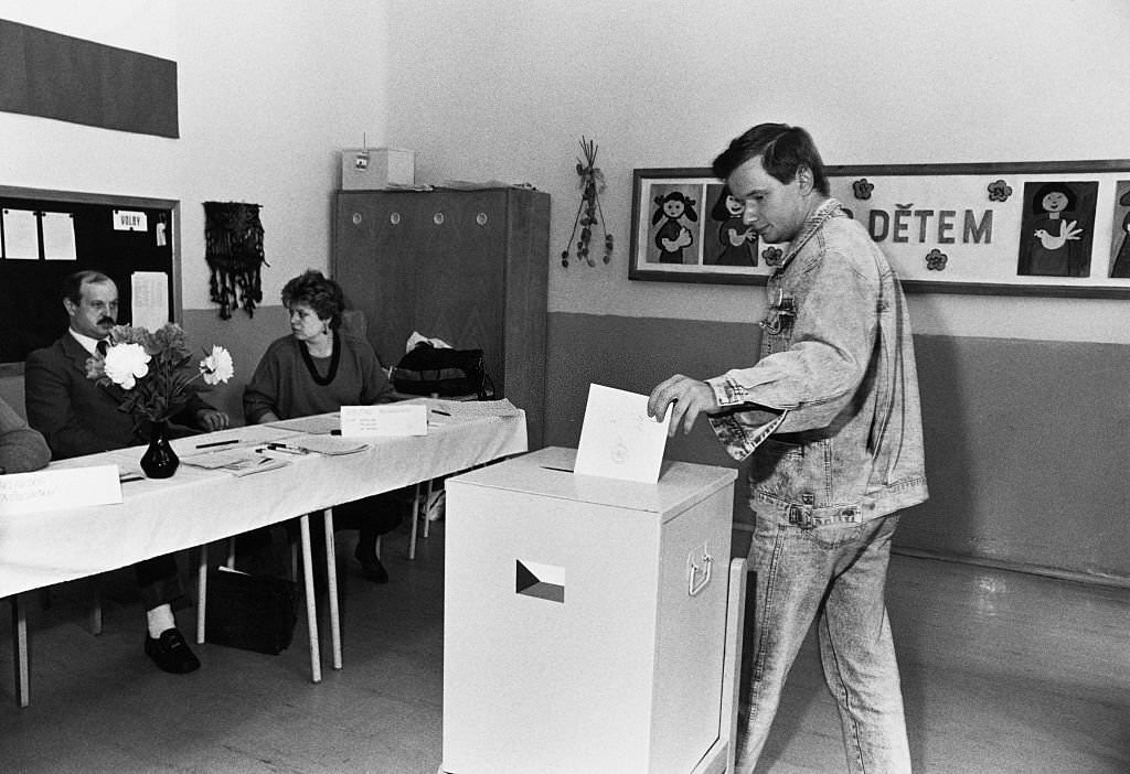 Voting in the parliamentary elections in Prague, Czechoslovakia, 7th June 1990.