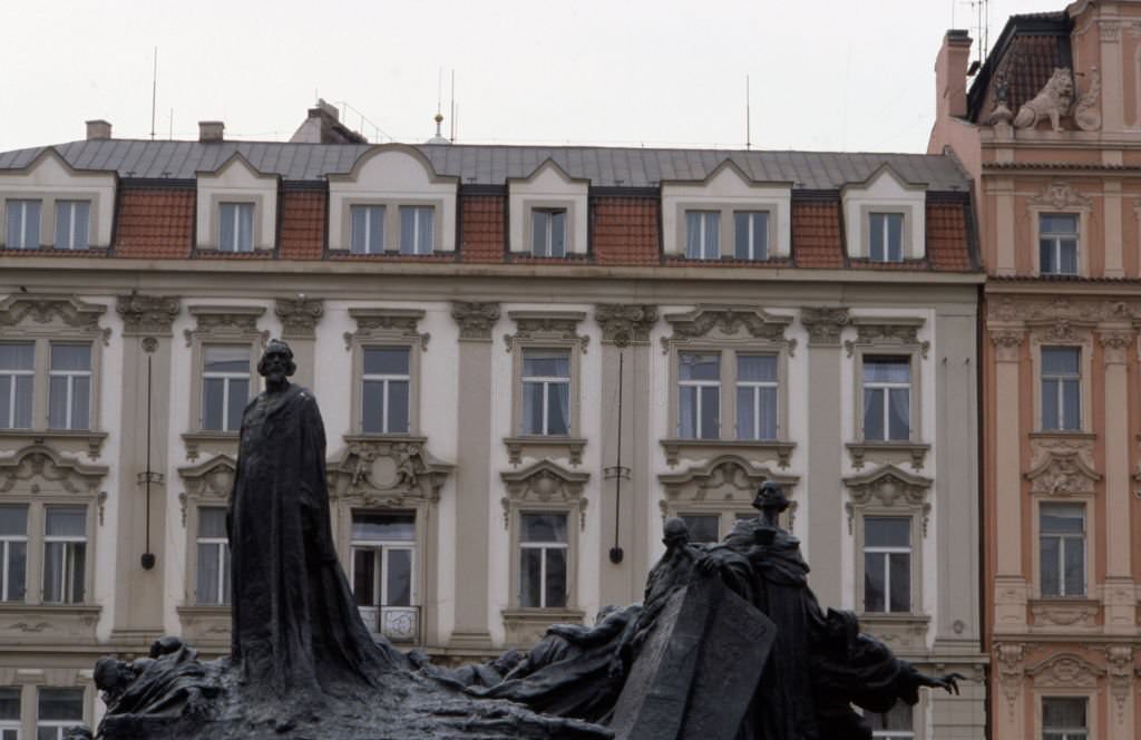 The monument to Jan Hus in the Old Town Square in Prague, 1990