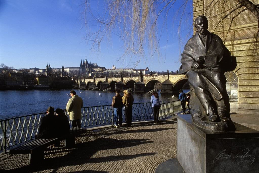 The Moldau River And Charles Bridge In Prague, February 1990.
