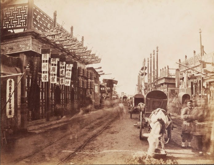 Street with shops, Peking, 1875