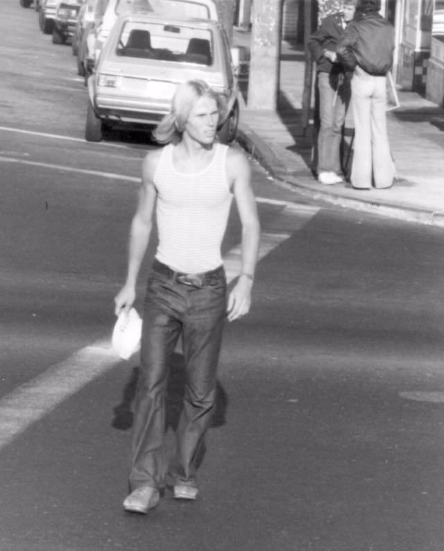 Man crossing at 18th, The Castro, San Francisco, September 1977
