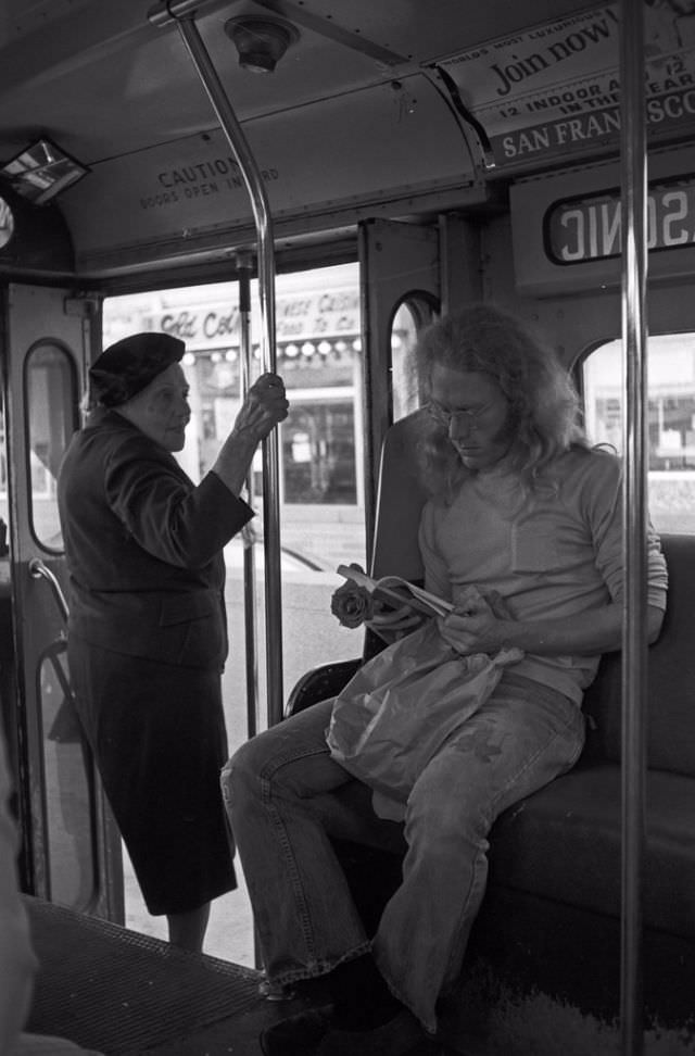 Man on bus, San Francisco, 1974