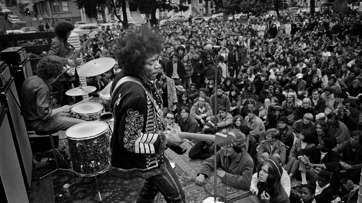 Jimi Hendrix at the Pandlehandle in 1967.