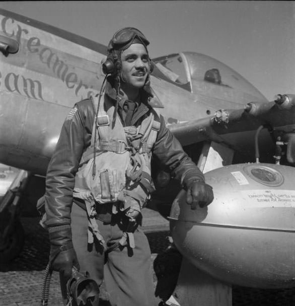 Edward C. Gleed, Tuskegee pilot, standing, three-quarter length portrait