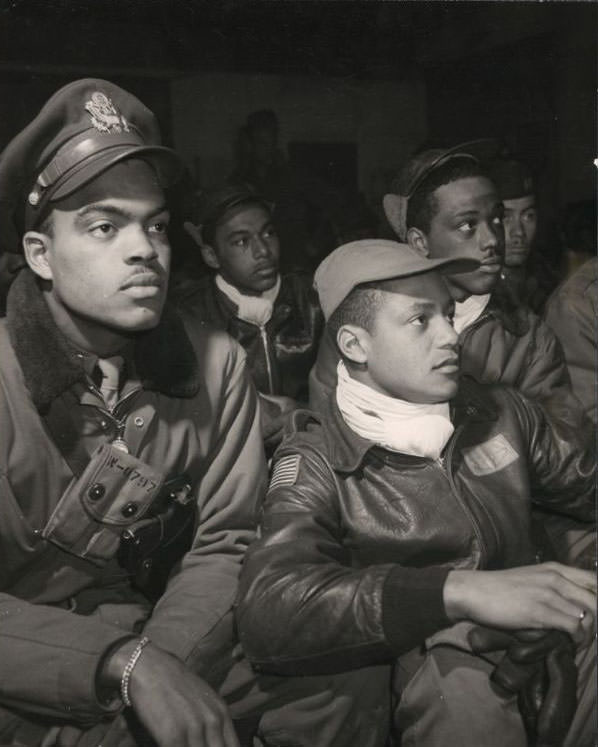 Members of the 332nd Fighter Group attending a briefing