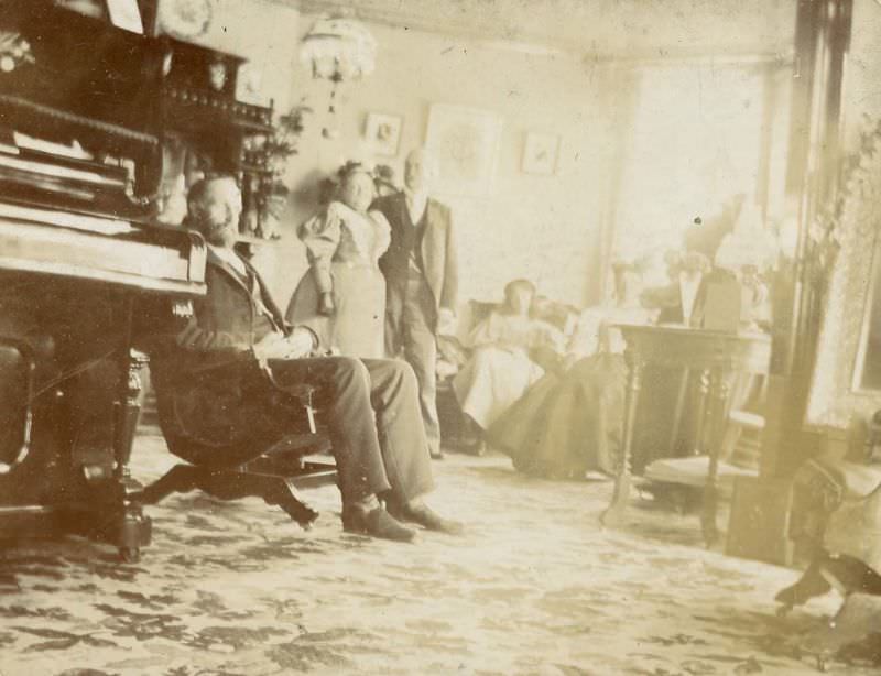 Family in room with piano