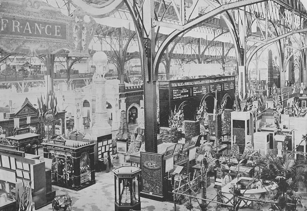 The Mining Buildings, showing the arrangements of exhibits from New South Wales and other countries at the World's Columbian Exposition in Chicago, 1893.