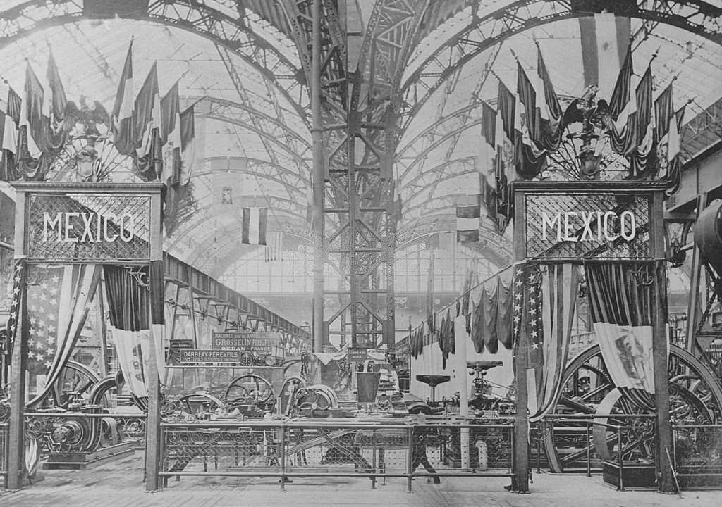 The exhibit made by Mexico in the Machinery Hall at the World's Columbian Exposition in Chicago, 1893.