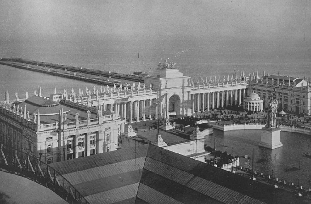 The Music Hall, Peristyle and Casino as seen from the roof of the Manufactures Building, at the World's Columbian Exposition in Chicago, 1893.