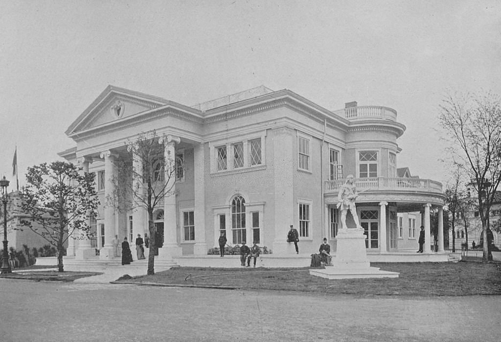 Kentucky's State Building, with the statue of Daniel Boone in the foreground, at the World's Columbian Exposition in Chicago, 1893.