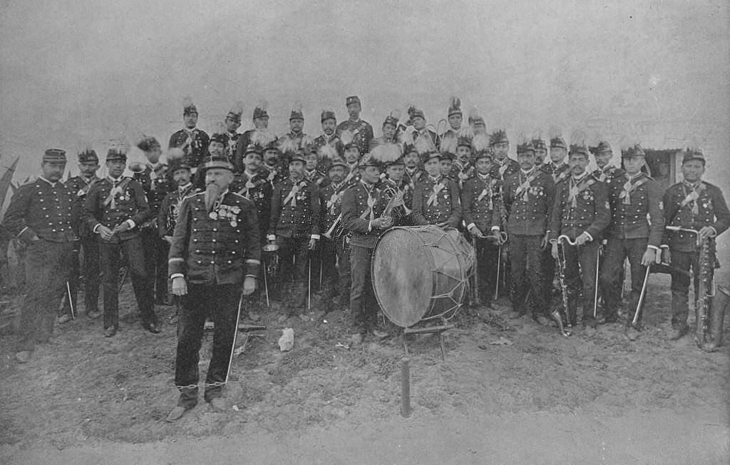 Members of the celebrated Eighth Cavalry Band of Mexico at the World's Columbian Exposition in Chicago, 1893.