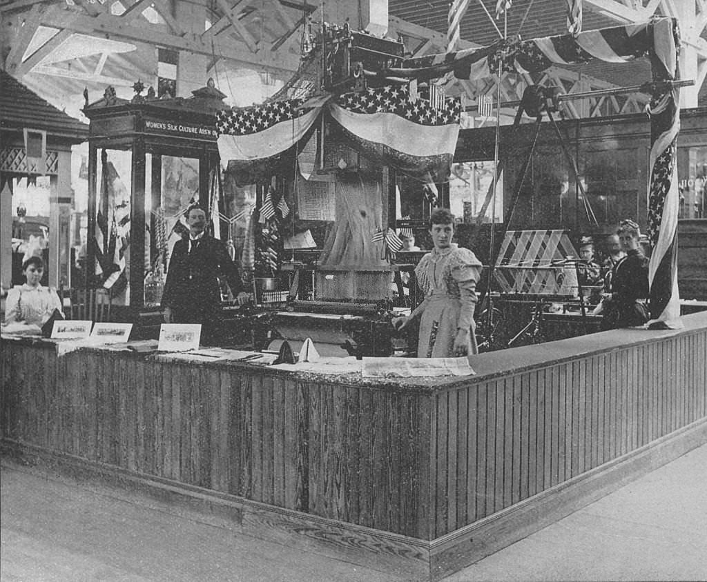 Woman's Silk Culture exhibit found at the Agricultural Building during the World's Columbian Exposition in Chicago, 1893.