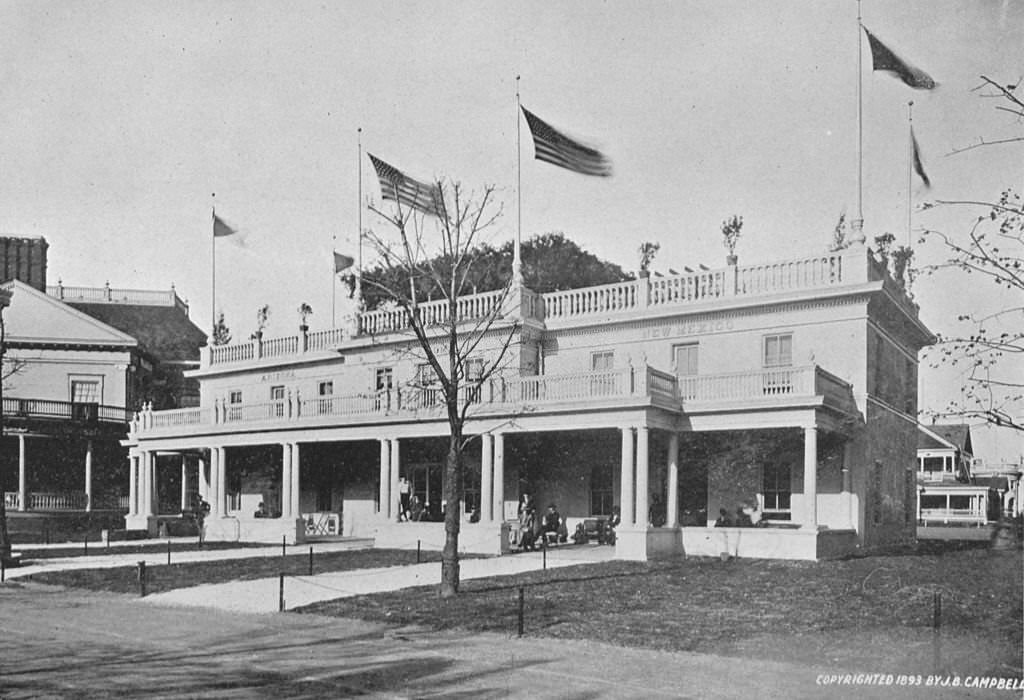 The Arizona, New Mexico and Oklahoma State Buildings at the World's Columbian Exposition in Chicago, Illinois, 1893.