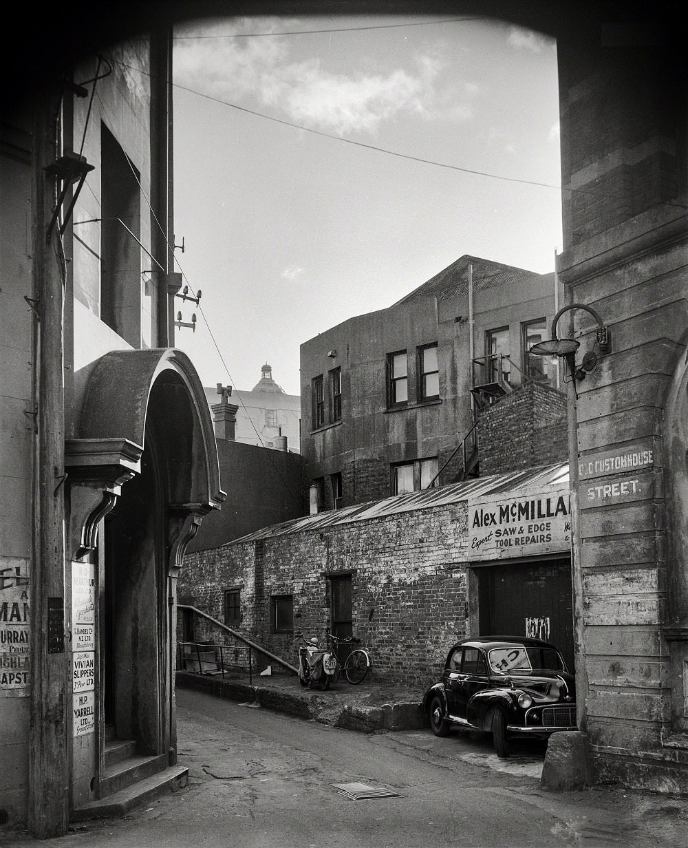 Bond Street, formerly known as Old Customhouse Street, Wellington, New Zealand, circa 1957