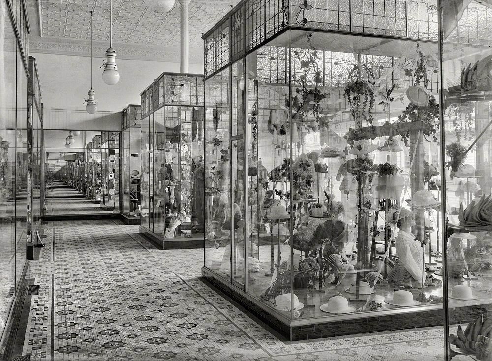 Display cases in the Economic drapery store, Wanganui, New Zealand, 1915