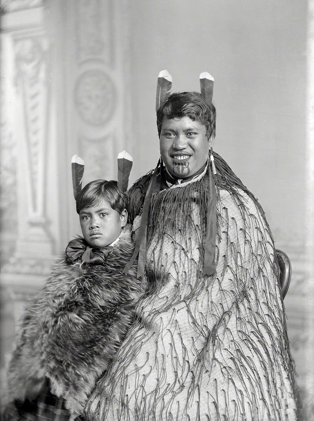 Carte de visite portrait, Maori woman and child from Hawkes Bay, New Zealand, 1890s