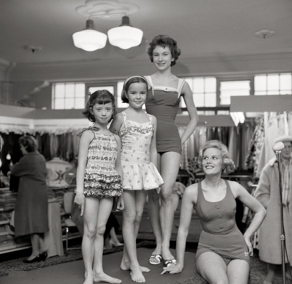 Swimsuit fashion show at James Smiths Ltd, Wellington, New Zealand, August 27, 1959