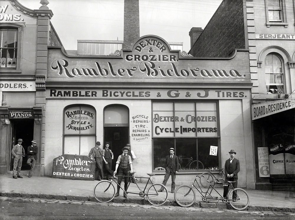 Dexter & Crozier, cycle importers, Victoria Street East, Auckland, New Zealand, 1902