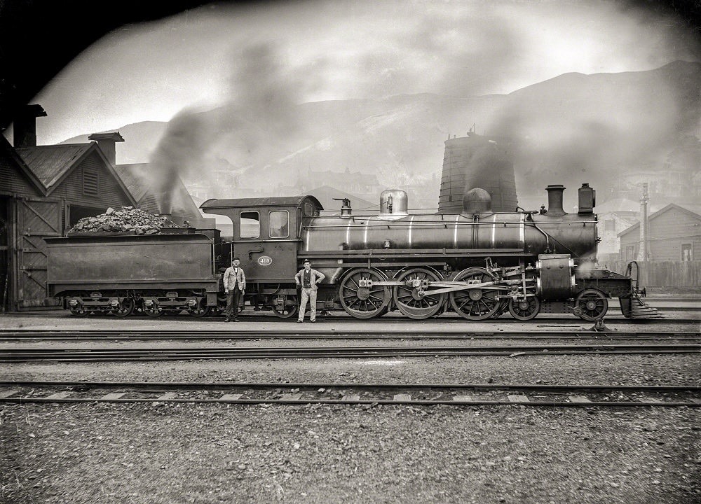 Class A locomotive, NZR No. 419, at the Petone Railway Workshops, New Zealand circa 1909