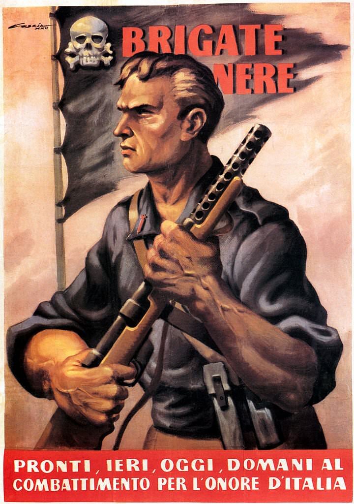 A member of the Brigate Nere or Black Brigade, a World War II Fascist paramilitary group in Italy, 1944.