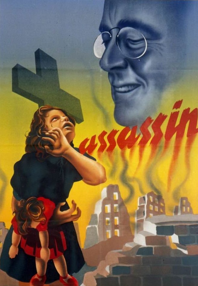 World war two Vichy French anti-American (Roosevelt) propaganda poster, 1943.