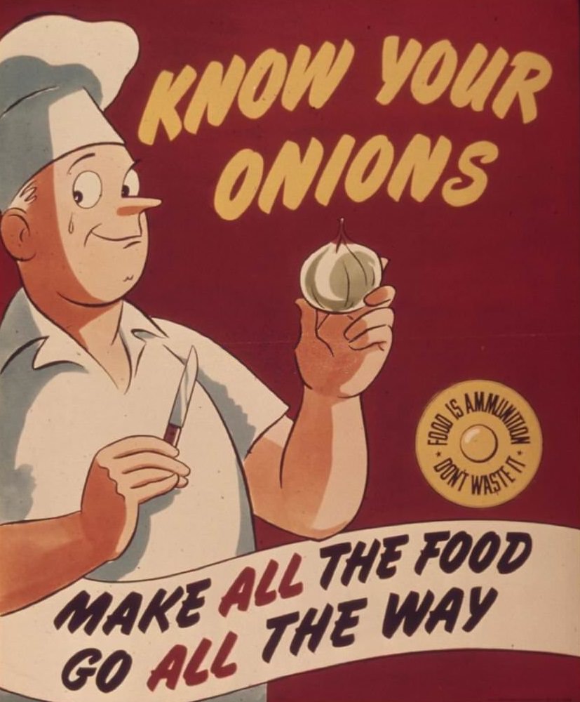 Government issued wartime poster encouraging Americans not to waste food, 1943.