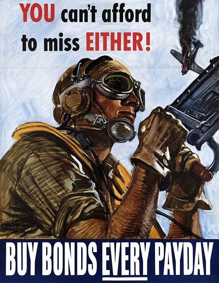 Propaganda poster from WWII advertising the importance of helping the war effort through the purchase of bonds.