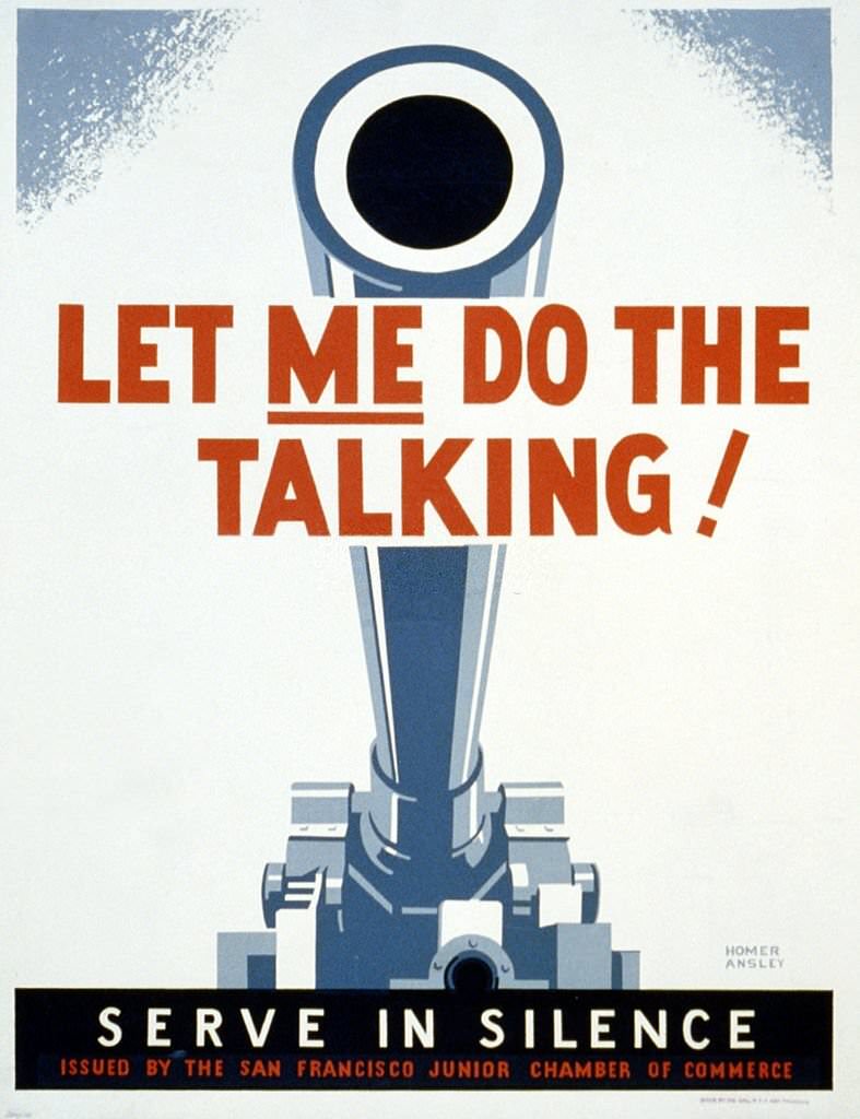 A poster for the Works Progress Administration (WPA) advising careful communication during the war, 1943.