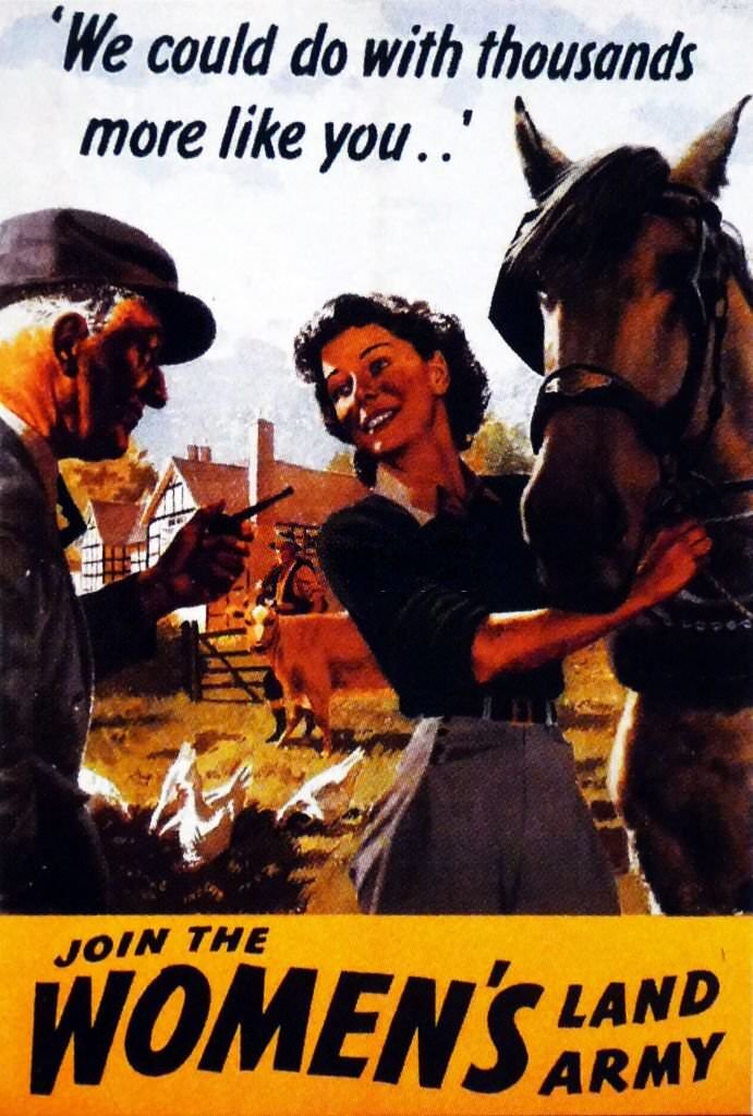 World War Two. British Propaganda Poster. calling for women to join the Women's Land Army 1940.