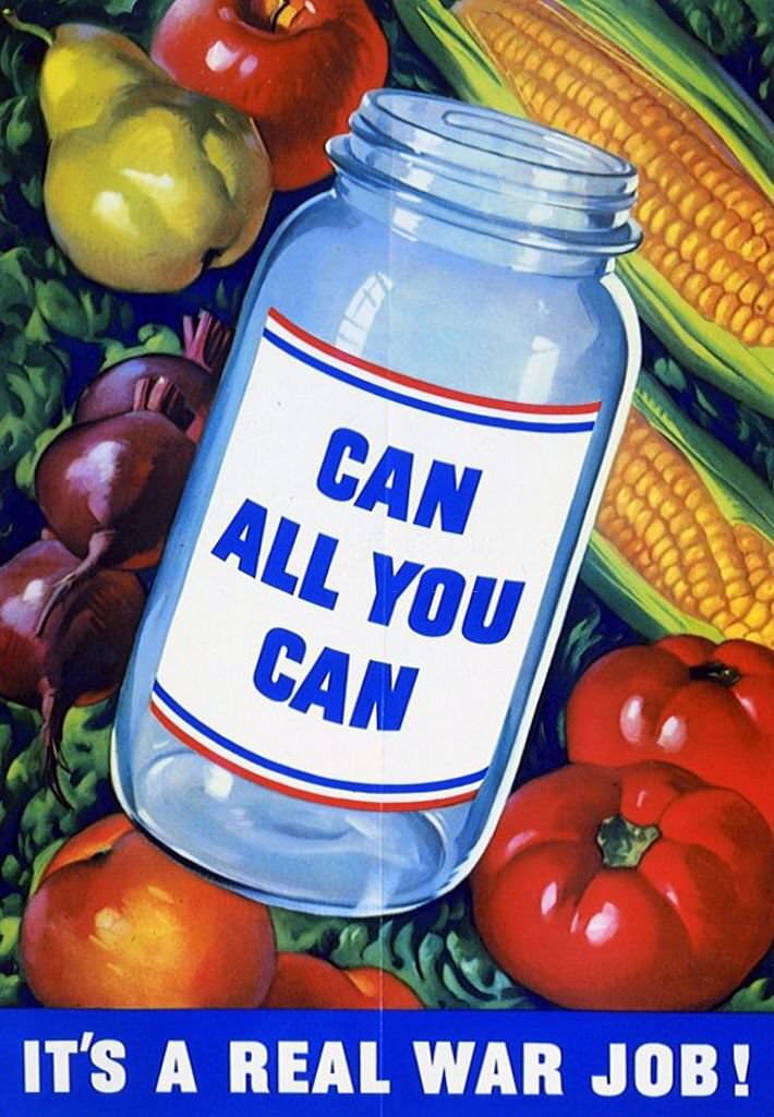 American propaganda poster promoting canned food.
