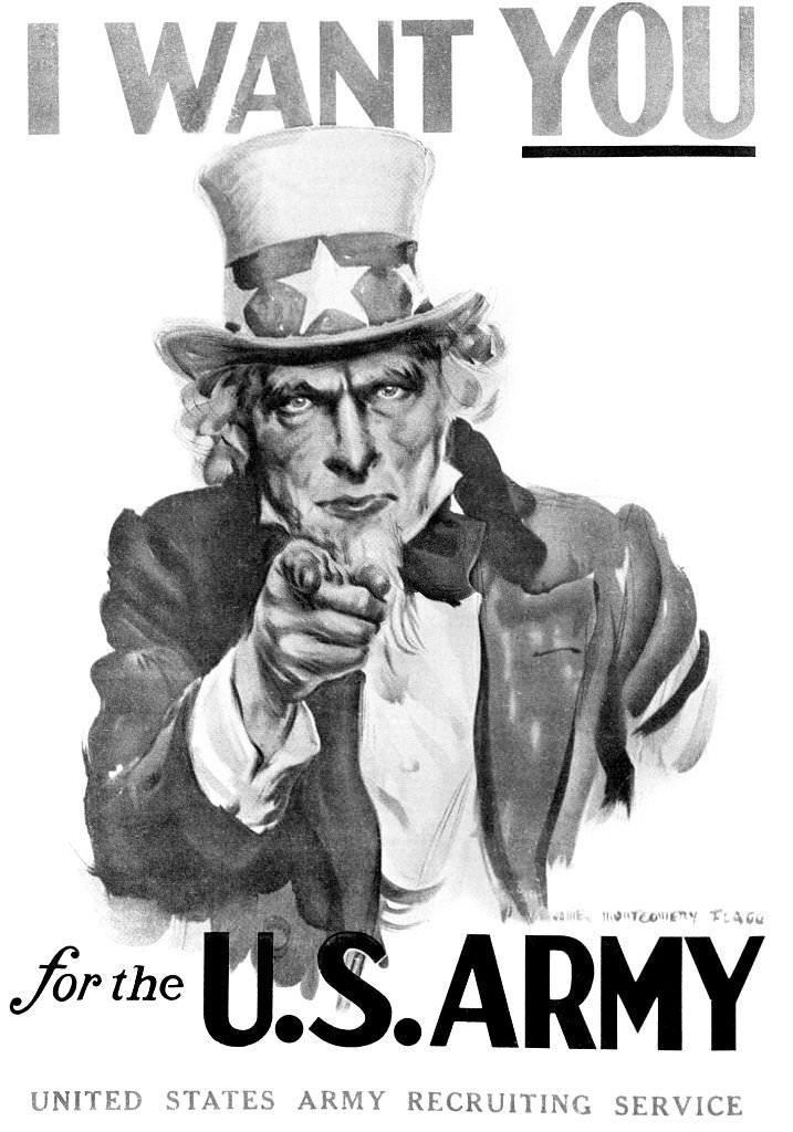 Uncle Sam United States Army Recruiting Poster originally from WWI but used in WWII