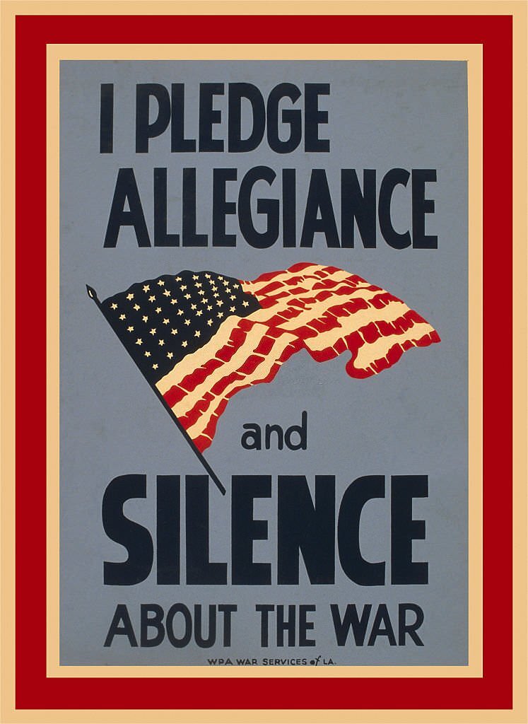 Vintage illustration of Allegiance and Silence War Poster, 1940s.