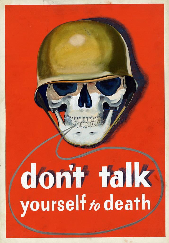 World War Two American propaganda poster US Army. 'Don't talk Yourselves to Death' 1943.