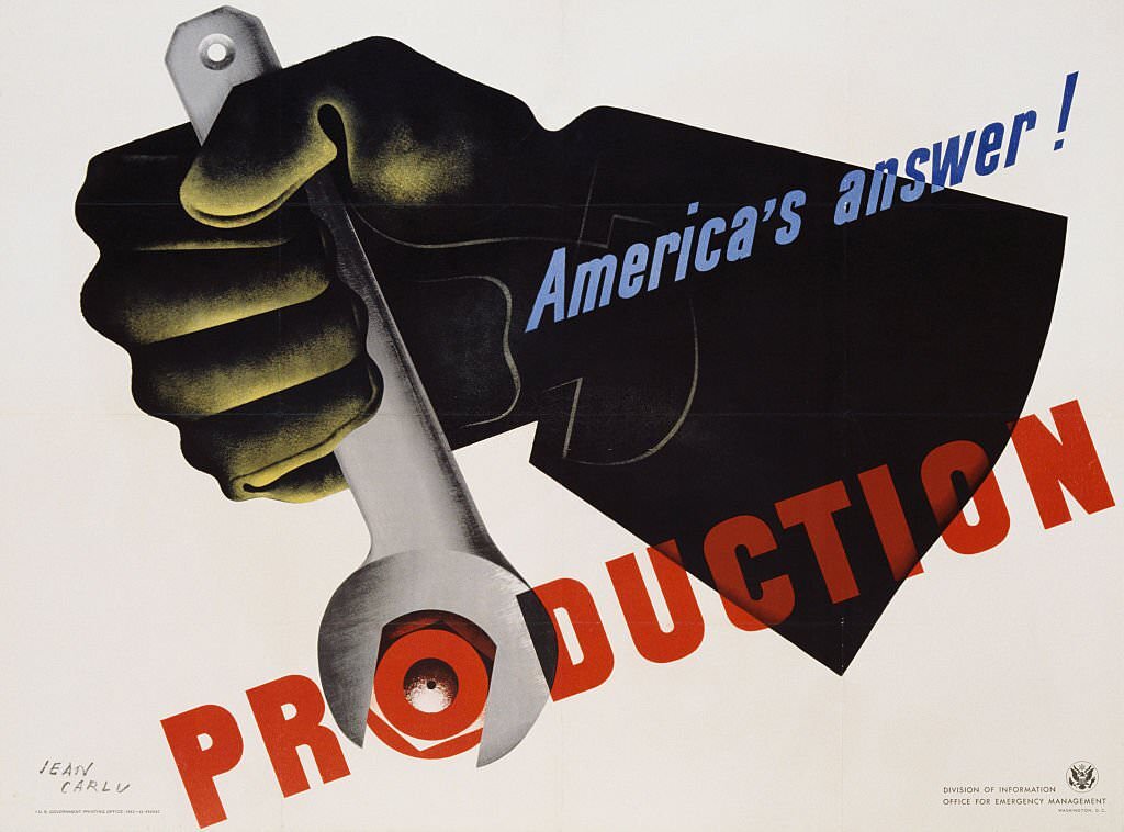 Production - America's Answer! Poster by Jean Carlu.