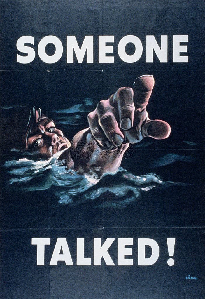 A World War II poster encourages national security during the war.