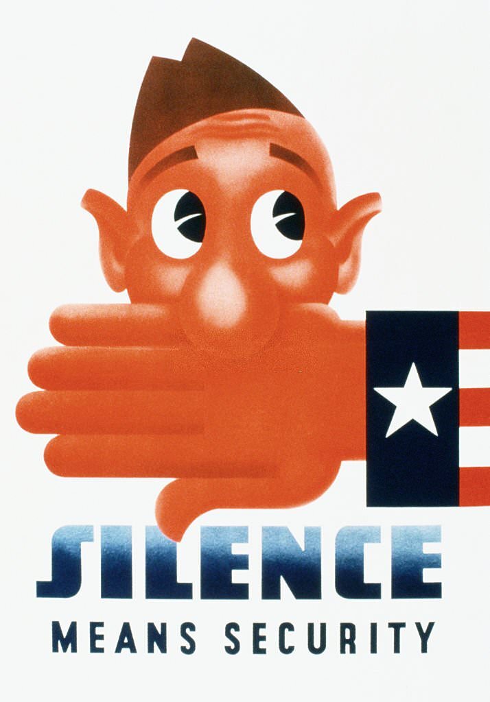 A World War II color poster encourages national war security.